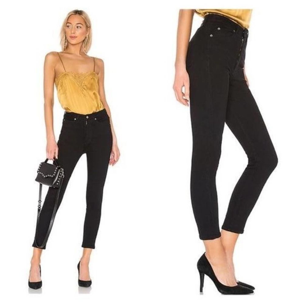 NWT Dr Denim Black Cropa Cabana Skinny Cropped Jeans 28 High Rise Cotton Stretch